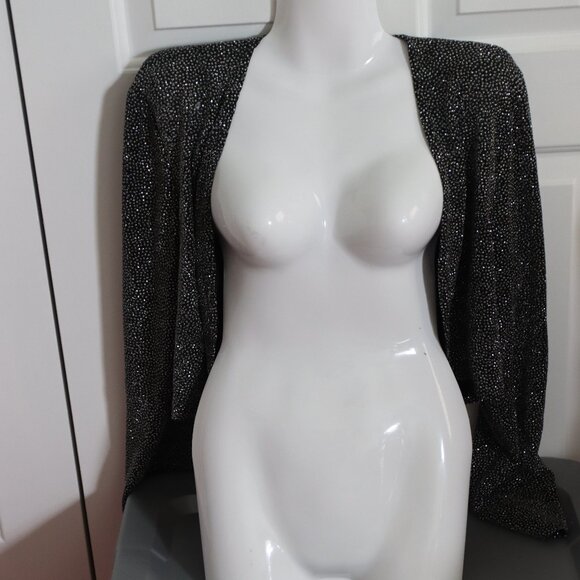 Vintage ONYX Nite Black Sparkly Long Sleeve Bolero Open Front Jacket Size 12 - Picture 5 of 11